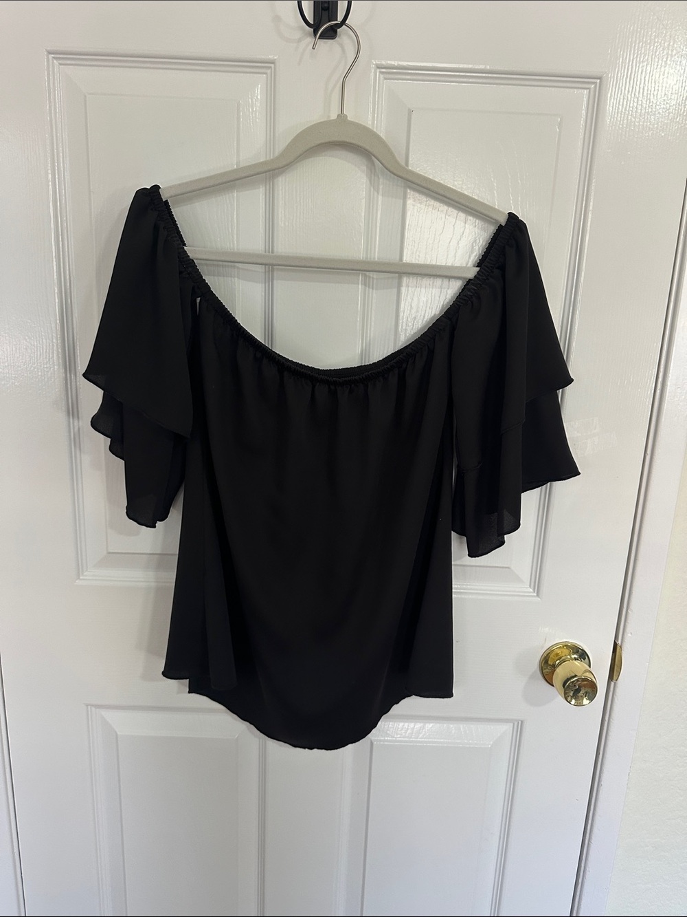 Tyche Black Off-Shoulder Ruffle Sleeve Blouse
